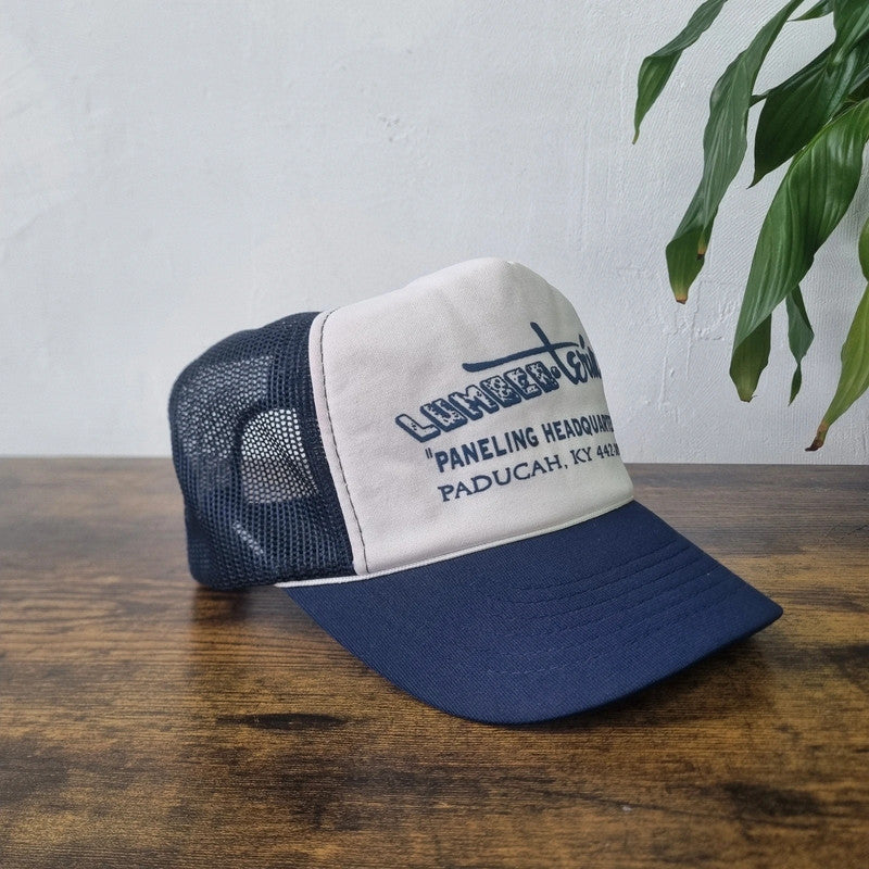 Vintage American lumber Trucker Hat snapback cap one size adjustable 90s navy white