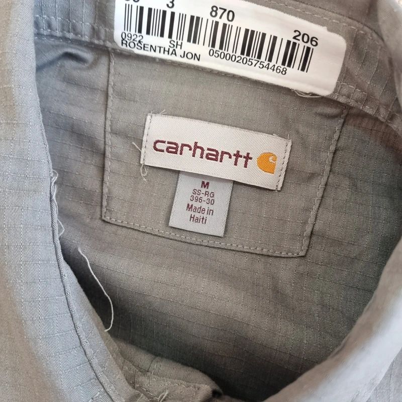 Carhartt Boxy Fit Cropped Shirt Short Sleeve Medium plain Grey Button Up Skater Y2K Surf