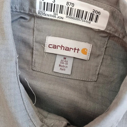 Carhartt Boxy Fit Cropped Shirt Short Sleeve Medium plain Grey Button Up Skater Y2K Surf