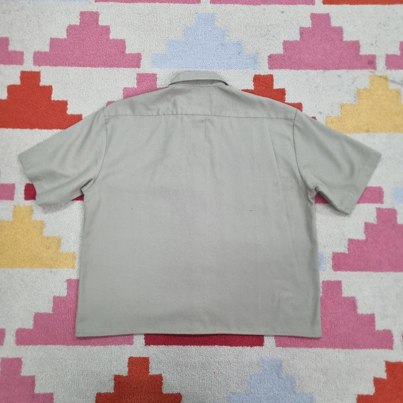 Vintage Dickies Boxy Fit Cropped Shirt Short Sleeve large plain Beige Button Up Skater Y2K Surf