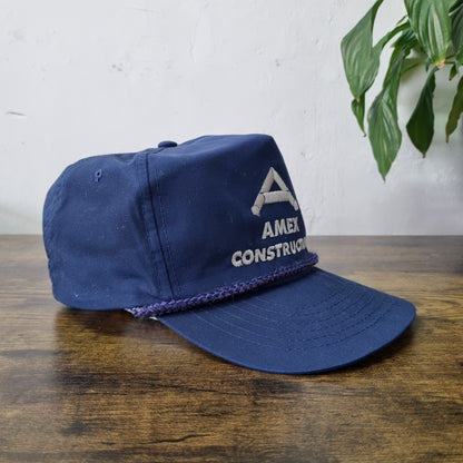 Vintage American Trucker Hat Snapback cap one size navy Amex Construction