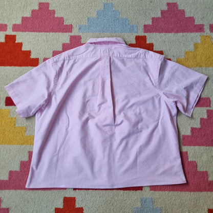 Ralph lauren Boxy Fit Cropped Shirt short Sleeve XL plain pink Button Up Skater Y2K Surf