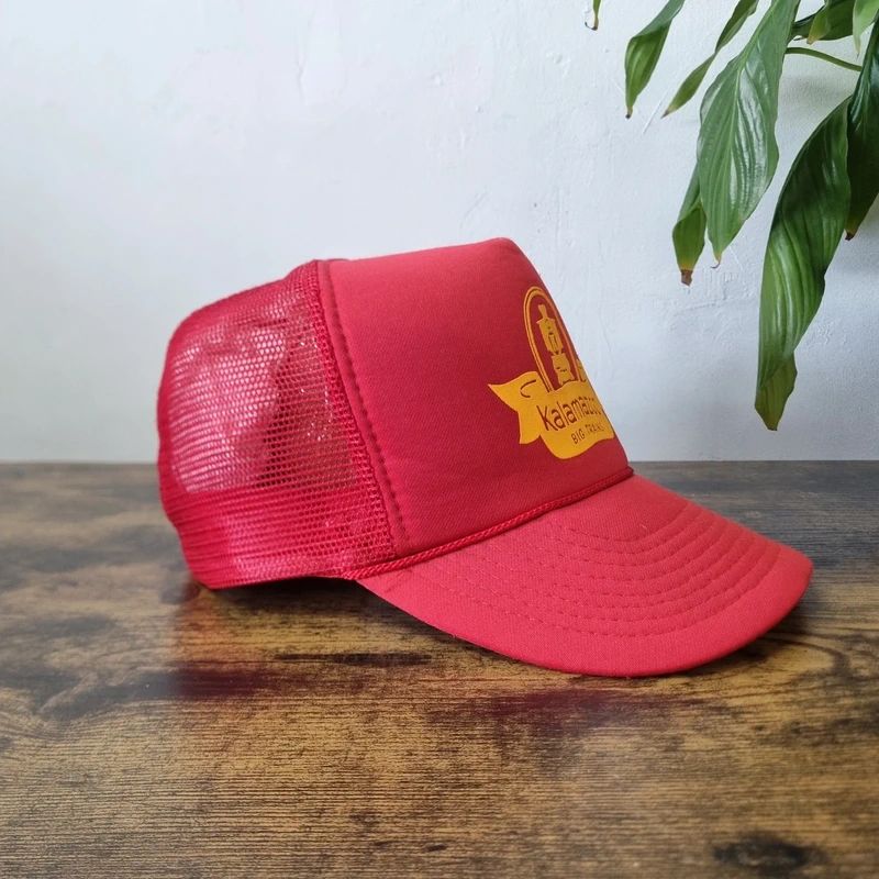Vintage American Trucker Hat Snapback cap one size adjustable red kalamazoo trains