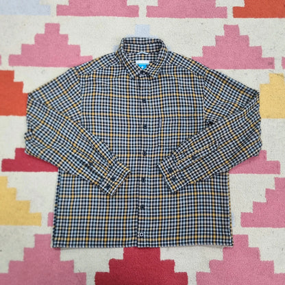 Vintage Columbia Boxy Fit Cropped Shirt Long Sleeve XL Check Black Button Up Skater Y2K Surf