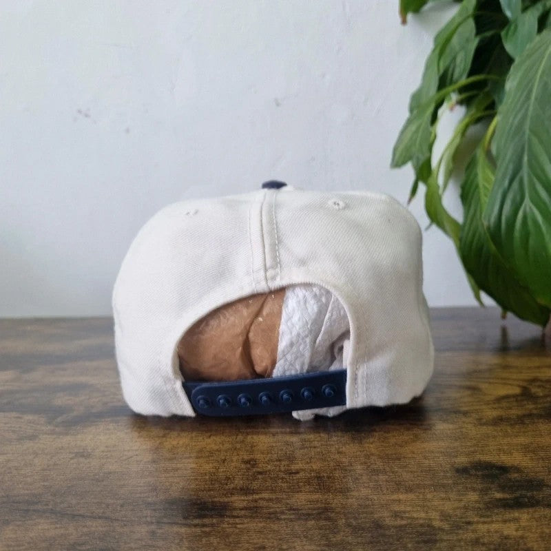 Vintage American Baseball Hat Snapback cap one size adjustable cream navy 90s Valvoline Racing