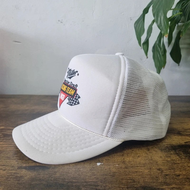 Vintage American Trucker Hat Snapback cap one size white Miller Beer Racing Team