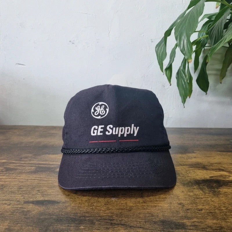 Vintage American Trucker Hat Snapback cap one size adjustable faded black GE supply