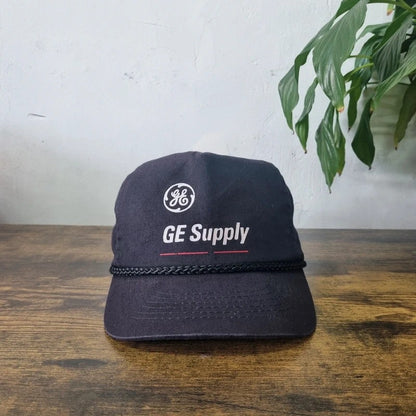 Vintage American Trucker Hat Snapback cap one size adjustable faded black GE supply