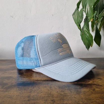 Vintage American Trucker Hat Snapback cap one size adjustable light blue Matsumoto Shave Ice y2k