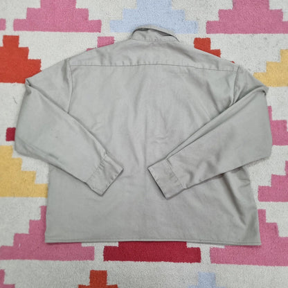 Vintage Dickies Boxy Fit Cropped Shirt Long Sleeve XL plain Beige Button Up Skater Y2K Surf