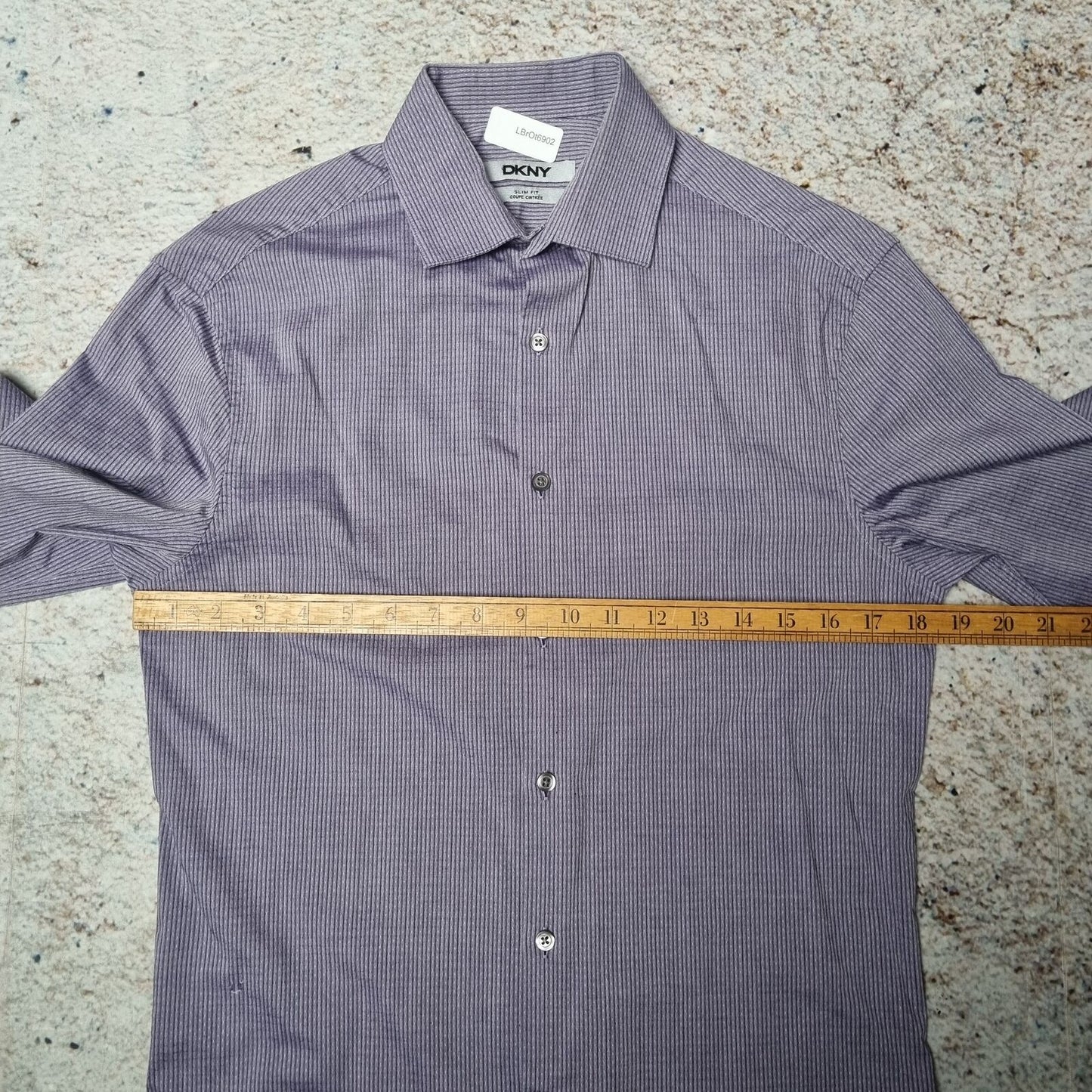 DKNY Shirt Slim Fit Mens 14.5 32/33 Striped - Purple - Size S