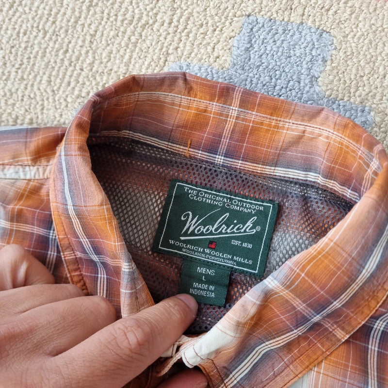 Vintage Woolrich Boxy Fit Cropped Shirt Long Sleeve large check Brown Button Up Skater Y2K