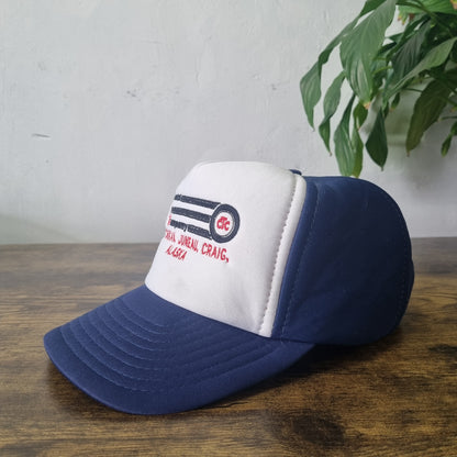 Vintage American Trucker Hat Snapback cap one size adjustable navy white Coastal