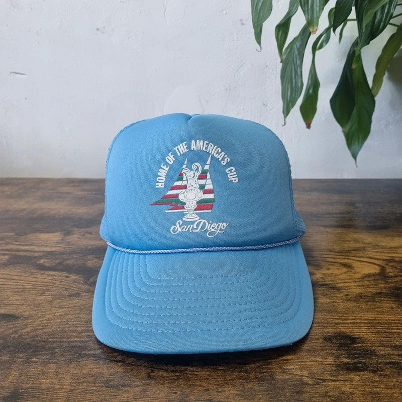 Vintage American Trucker Hat Snapback cap one size blue Home of the America's Cup San Diego