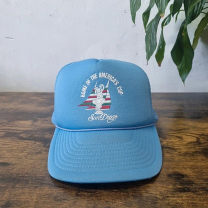 Vintage American Trucker Hat Snapback cap one size blue Home of the America's Cup San Diego