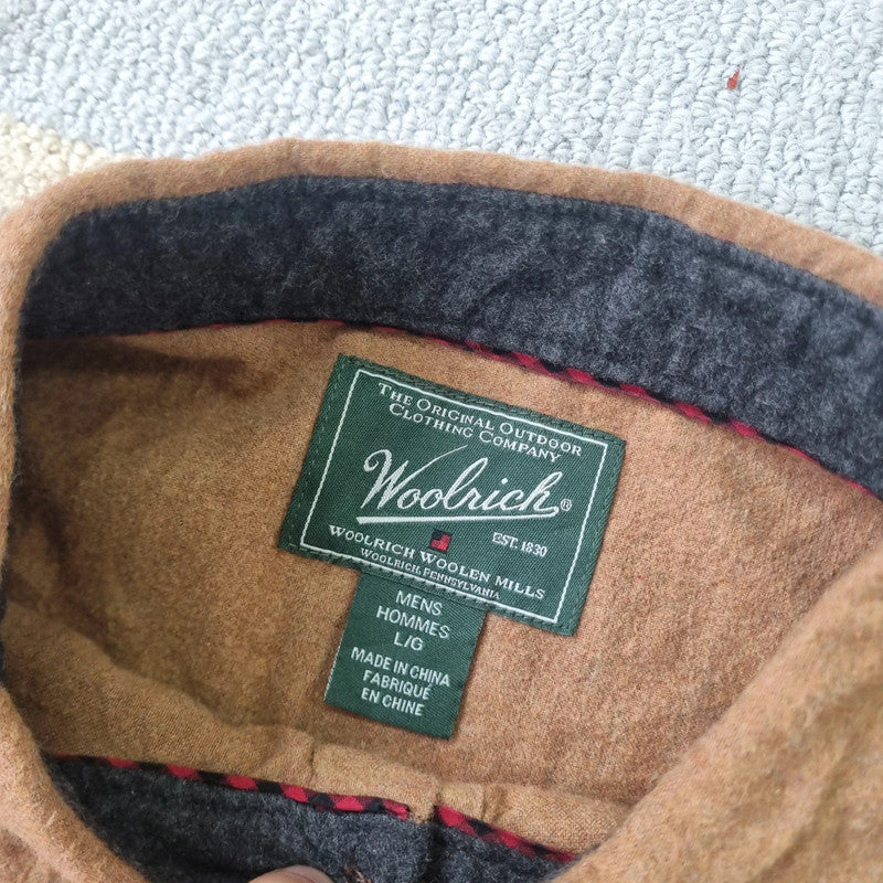 Woolrich Boxy Fit Cropped flannel Shirt long Sleeve large plain brown Button Up Skater Y2K Surf