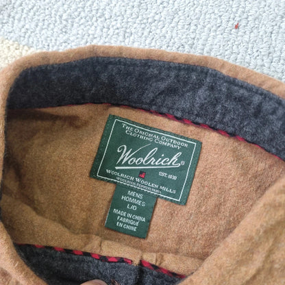 Woolrich Boxy Fit Cropped flannel Shirt long Sleeve large plain brown Button Up Skater Y2K Surf