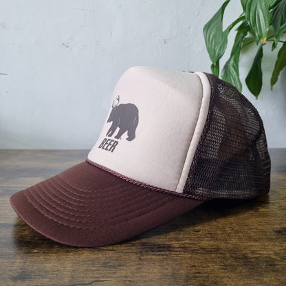Vintage American Trucker Hat Snapback cap one size adjustable Beige Brown Beer