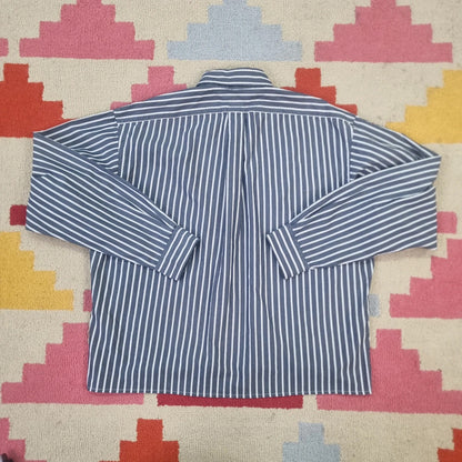 Vintage Ralph Lauren Boxy Fit Cropped Shirt Long Sleeve Medium striped Black Button Up Skater Y2K