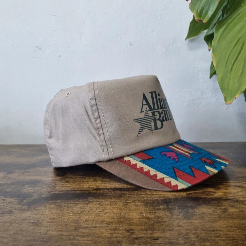 Vintage American Baseball Hat Snapback cap one size adjustable beige multi alliance bank