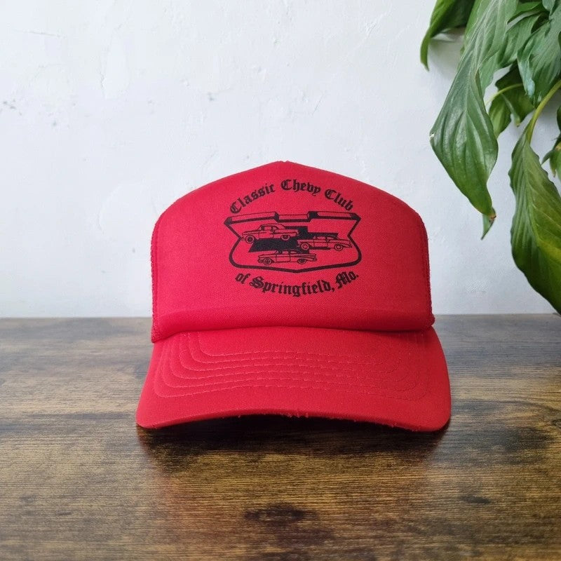 Vintage American Trucker Hat Snapback cap one size adjustable red Chevrolet club chevy