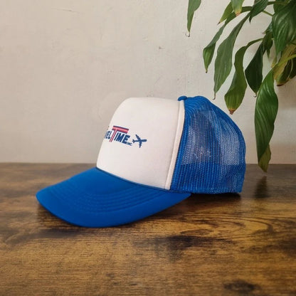 Vintage American Trucker Hat Snapback cap one size adjustable white blue travel time