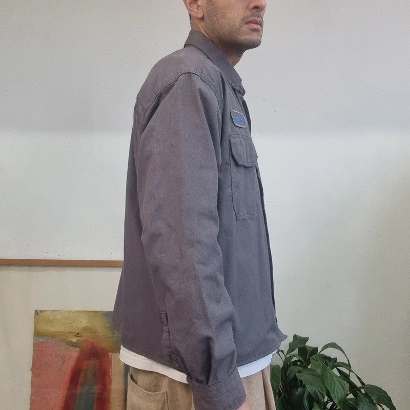 Carhartt FR Boxy Fit Cropped Shirt Long Sleeve large plain grey Button Up Skater Y2K