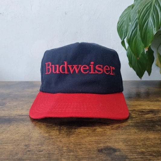 Vintage Budweiser Baseball Hat Snapback cap one size adjustable navy red