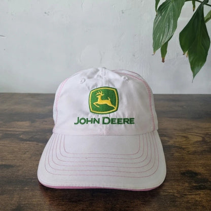 Vintage John deere Baseball Hat Snapback cap one size adjustable pink white