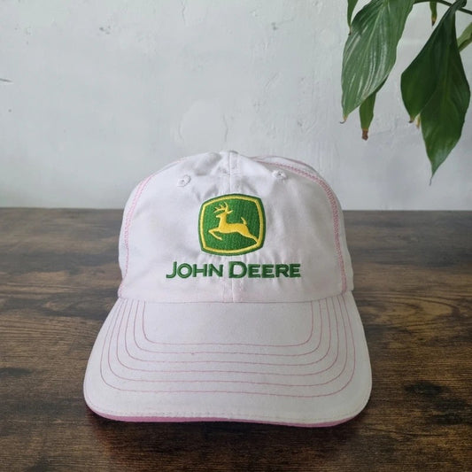 Vintage John deere Baseball Hat Snapback cap one size adjustable pink white