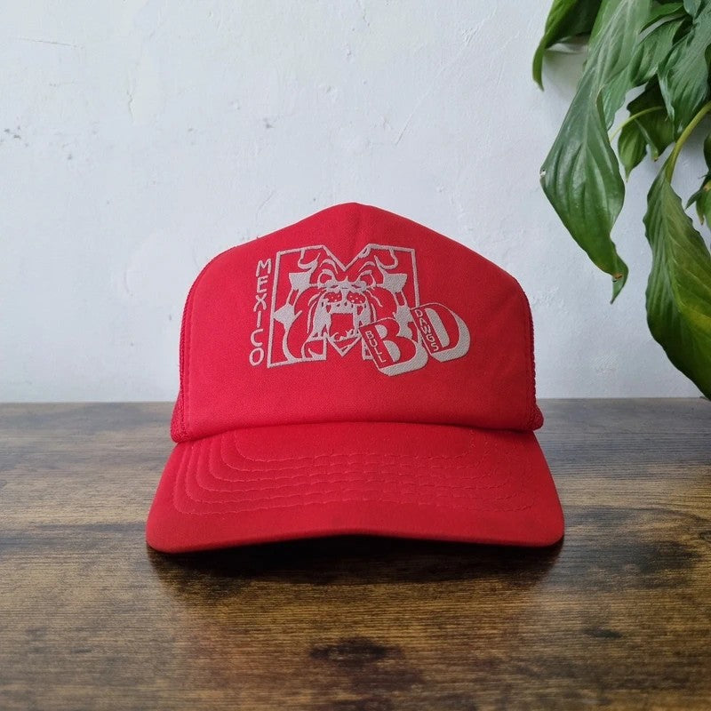 Vintage American Trucker Hat Snapback cap one size adjustable red Mexico Bull dawgs