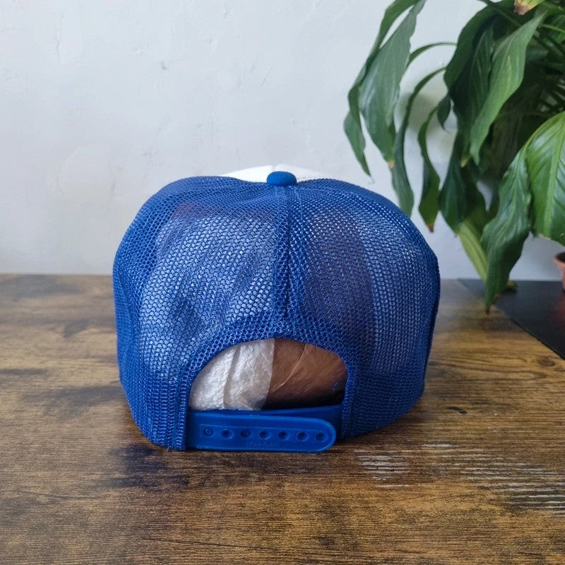 Vintage American Trucker Hat Snapback cap one size adjustable blue white heartwood oil kansas