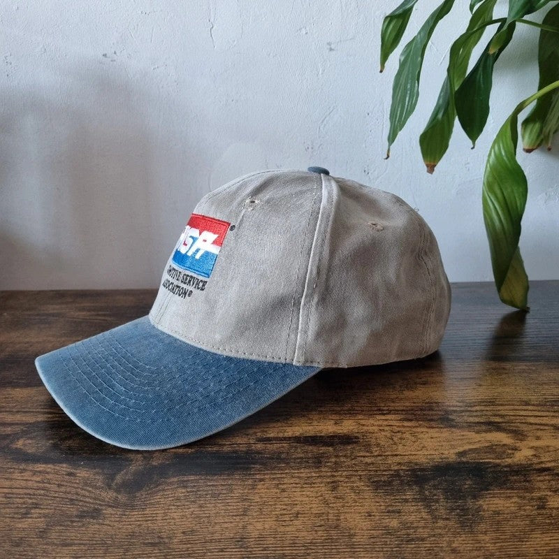 Vintage American Baseball Hat Snapback cap one size adjustable grey blue asa automotive