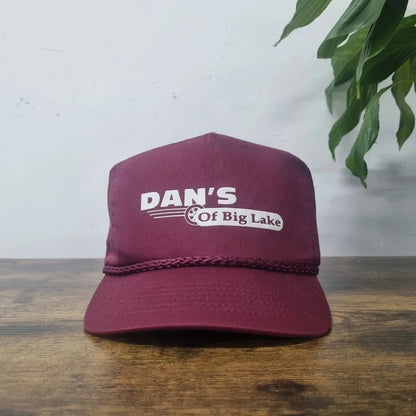Vintage American Trucker Hat Snapback cap one size adjustable burgundy Dan's of big lake