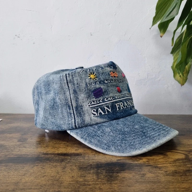 Vintage American Baseball Hat Snapback cap one size adjustable faded denim san Francisco