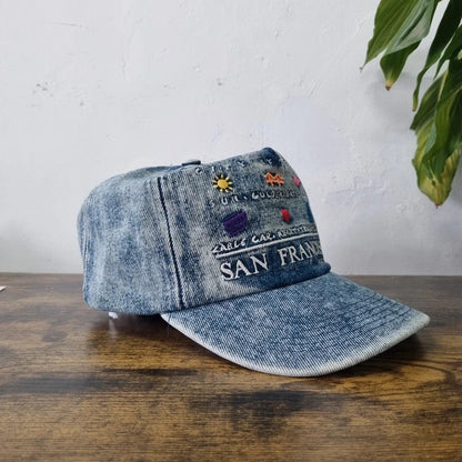 Vintage American Baseball Hat Snapback cap one size adjustable faded denim san Francisco