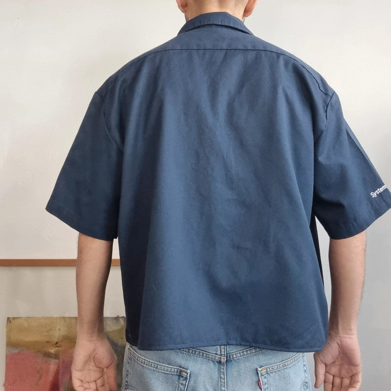 Vintage Dickies Boxy Fit Cropped Shirt Short Sleeve XL plain navy Button Up Skater Y2K Surf