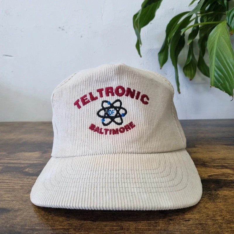 Vintage American Trucker Hat Snapback cap one size adjustable cream tectonic atom