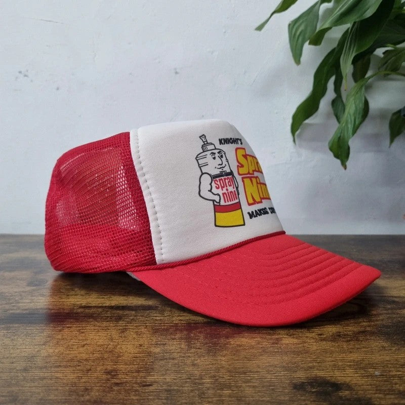 Vintage American Trucker Hat Snapback cap one size adjustable red white spray nine