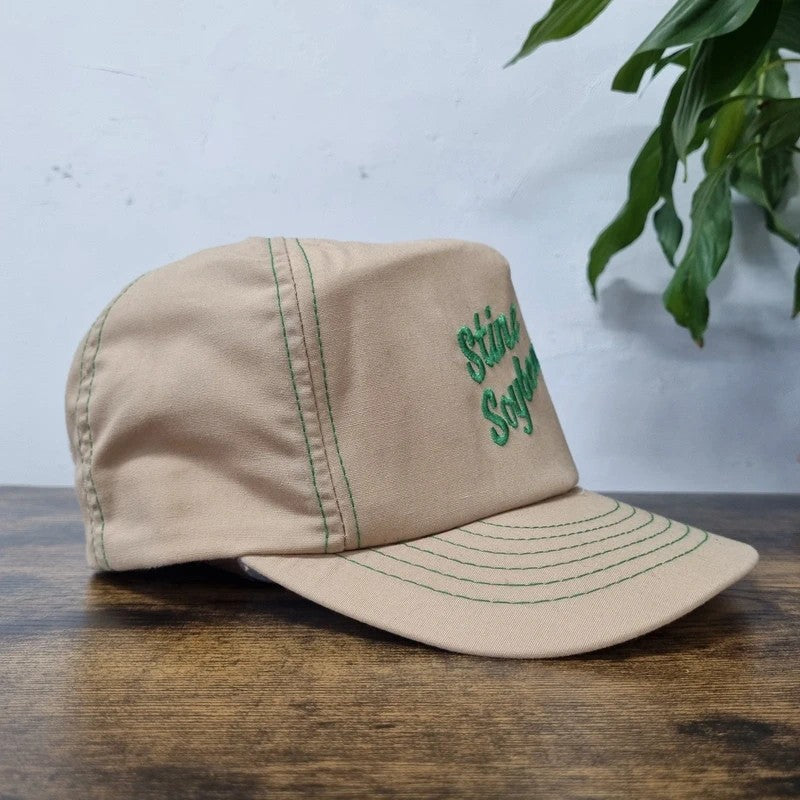 Vintage American Trucker Hat Snapback cap one size adjustable beige stine soyabean