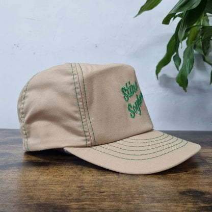 Vintage American Trucker Hat Snapback cap one size adjustable beige stine soyabean