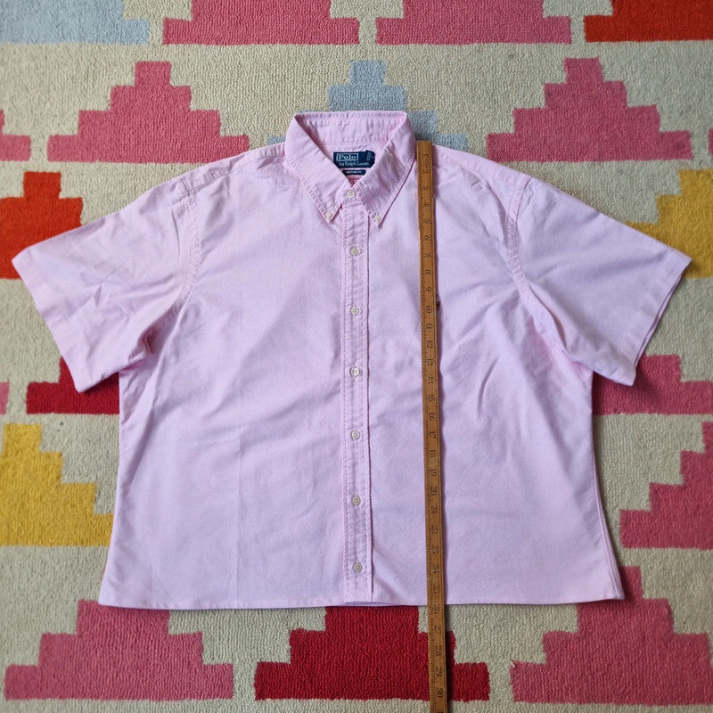 Ralph lauren Boxy Fit Cropped Shirt short Sleeve XL plain pink Button Up Skater Y2K Surf