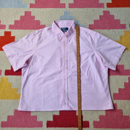 Ralph lauren Boxy Fit Cropped Shirt short Sleeve XL plain pink Button Up Skater Y2K Surf