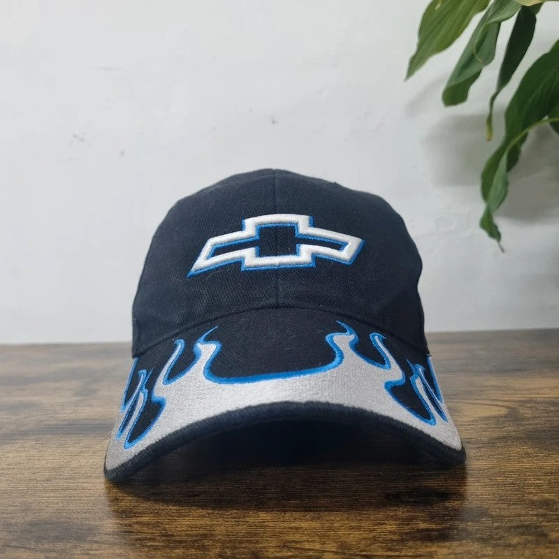 Vintage American Baseball Hat Snapback cap one size adjustable navy Chevrolet flame