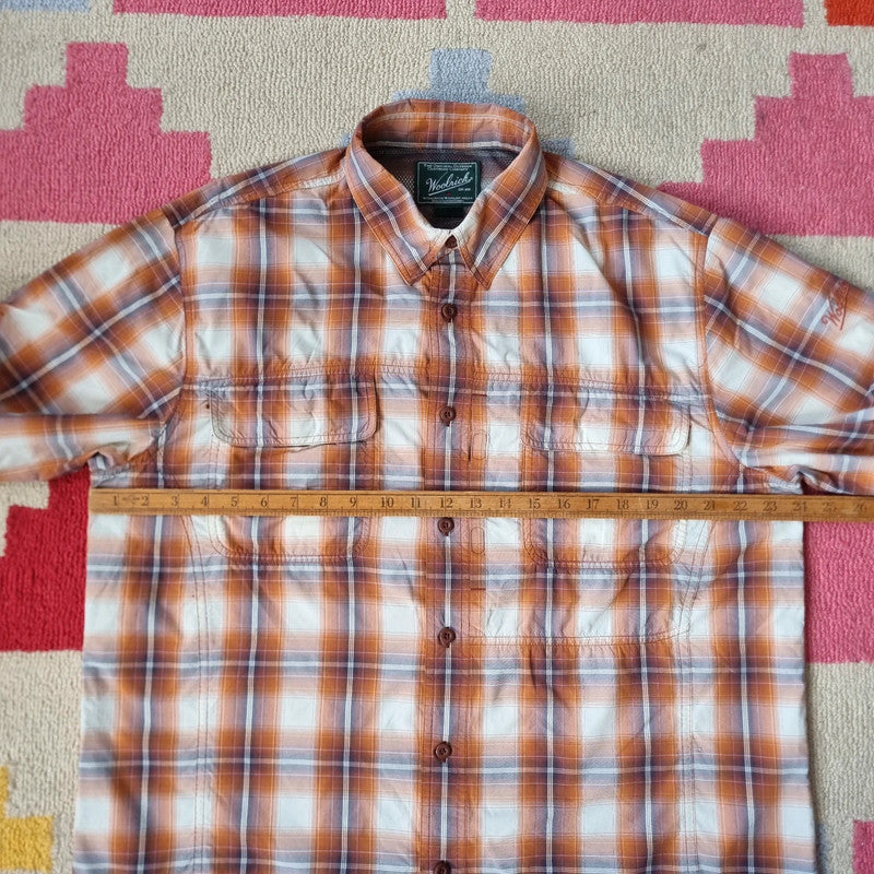 Vintage Woolrich Boxy Fit Cropped Shirt Long Sleeve large check Brown Button Up Skater Y2K