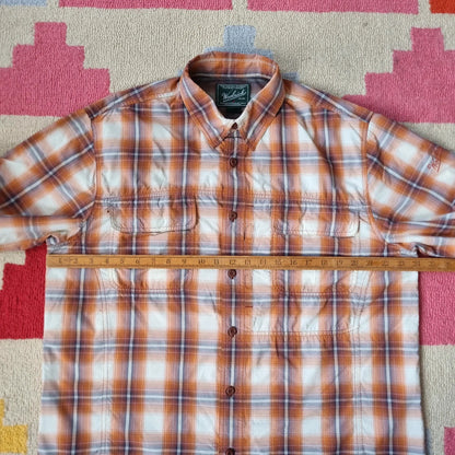 Vintage Woolrich Boxy Fit Cropped Shirt Long Sleeve large check Brown Button Up Skater Y2K