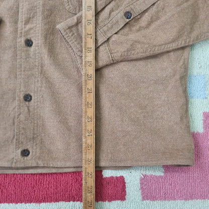 Woolrich Boxy Fit Cropped flannel Shirt long Sleeve large plain brown Button Up Skater Y2K Surf