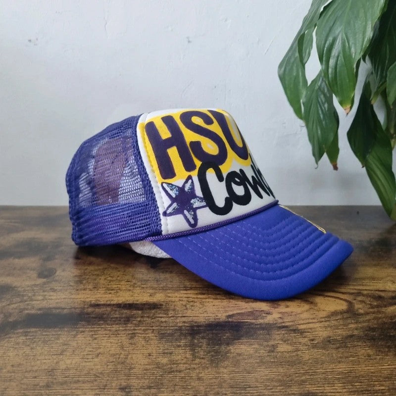 Vintage American Trucker Hat Snapback cap one size adjustable y2k HSU Cowboys purple white