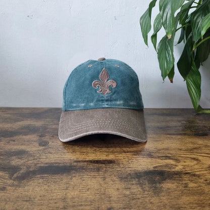 Vintage American Baseball Hat Snapback cap one size adjustable Fleur de Lis green khaki