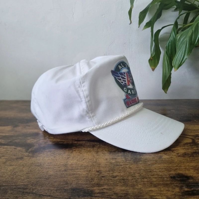 Vintage American Trucker Hat Snapback cap one size adjustable white Marine repair garage
